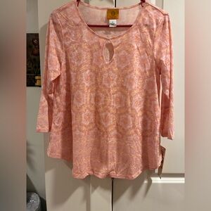 Ruby Rd. Orange 3/4 Sleeve Graphic Blouse